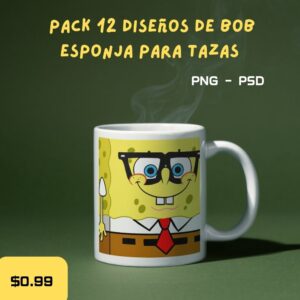 Pack 12 Diseños de Bob Esponja para Tazas