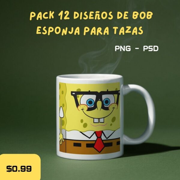 Pack 12 Diseños de Bob Esponja para Tazas